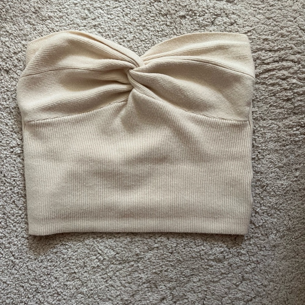 Cream Strapless Twist Tube Top